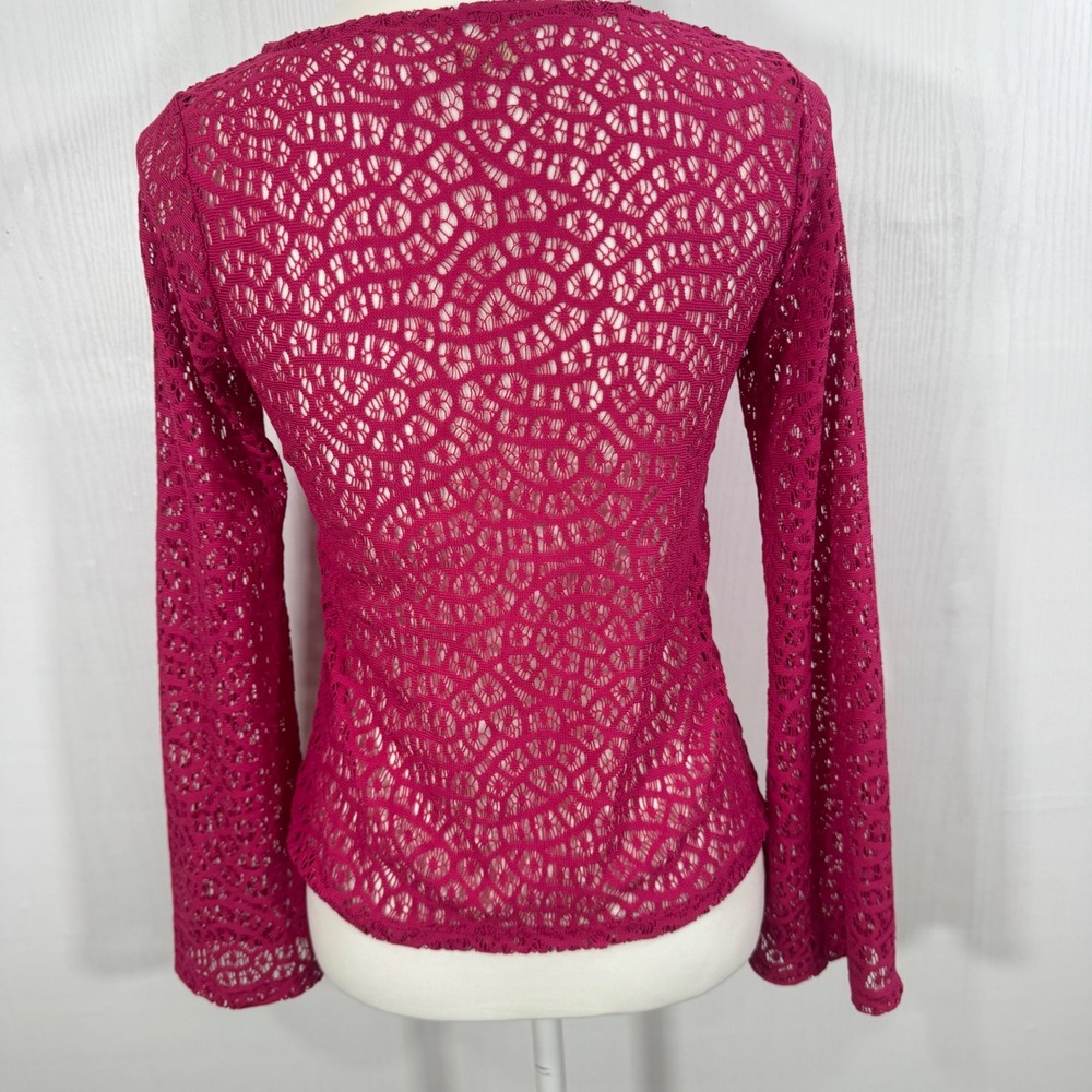 Hollister Boho Y2K Women Crochet Knit Top Bell‎ Sleeve Deep V Neck Sweater Sz XS - Picture 3 of 12